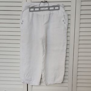 100% Linen Elegant White Women's Capris